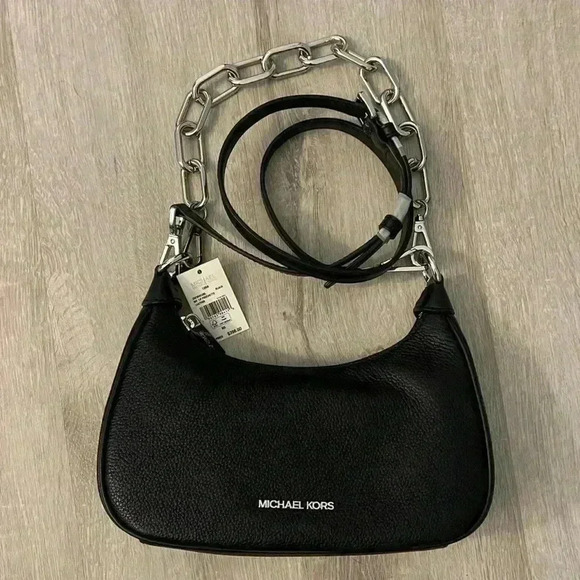 Michael Kors Handbags - Michael Kors - Cora Medium Pouchette Black Leather Shoulder Bag / Crossbody